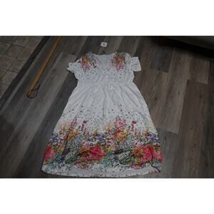 Noracora Women’s XXL White Floral Midi Dress Short Sleeve New With Tags